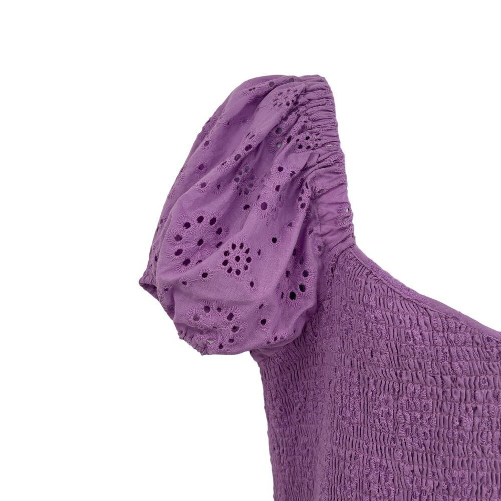 NEW Likely Tayaisha Dress Violet Eyelet Smocked Puff Sleeves Mini Dress 14 - Picture 10 of 12
